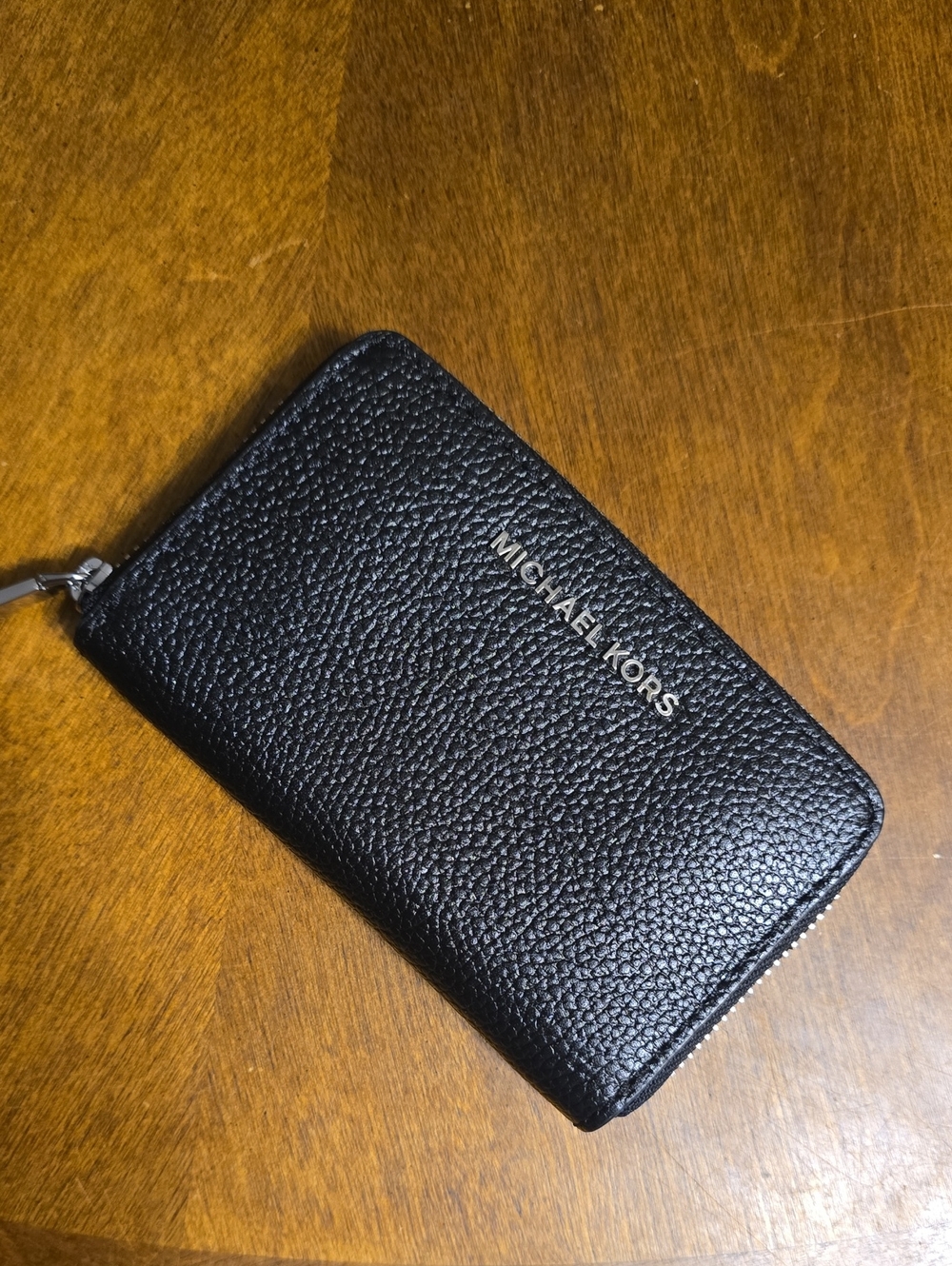 Michael Kors Black Pebbled Leather Zip Card Wallet